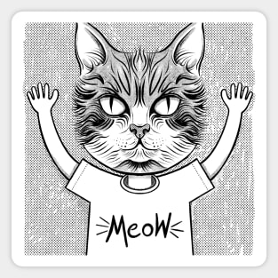 Surreal Meow Cat Head Black Ink Magnet